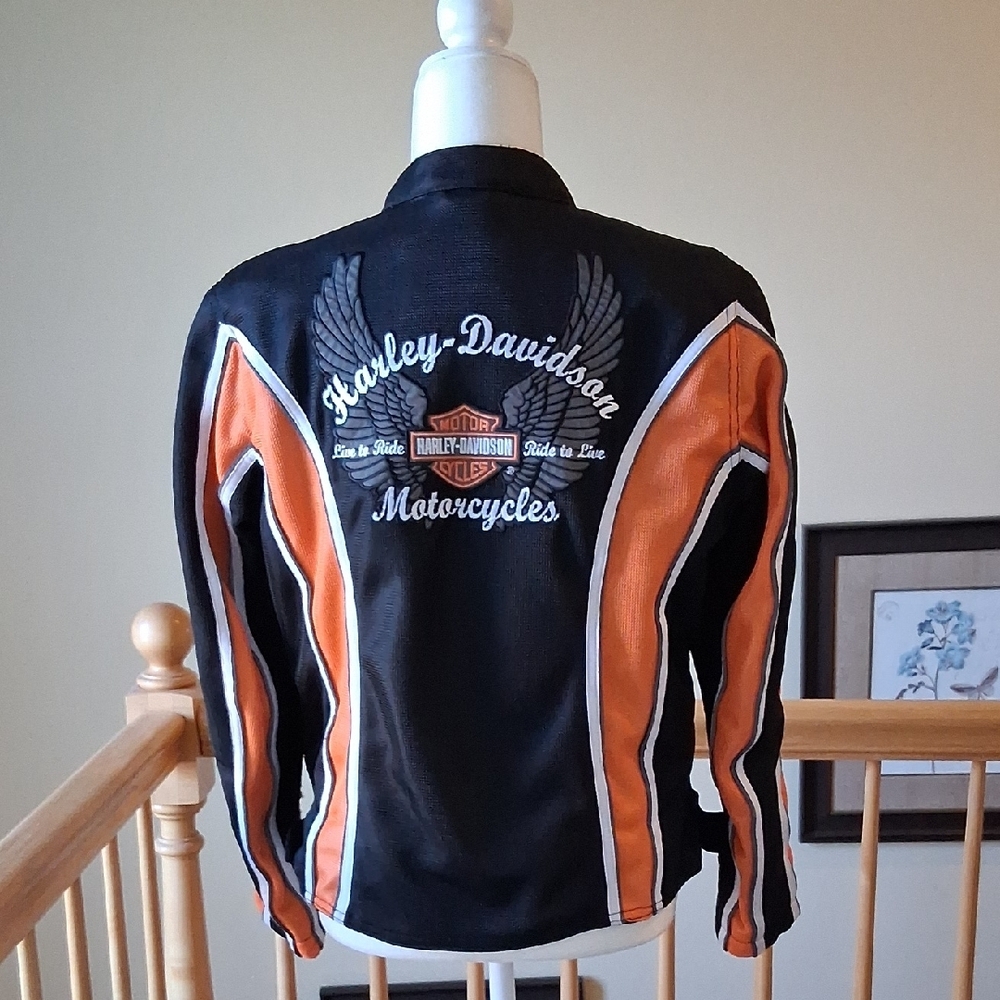 Harley-Davidson Black Mesh Bomber Style Biker Jacket with White Logo